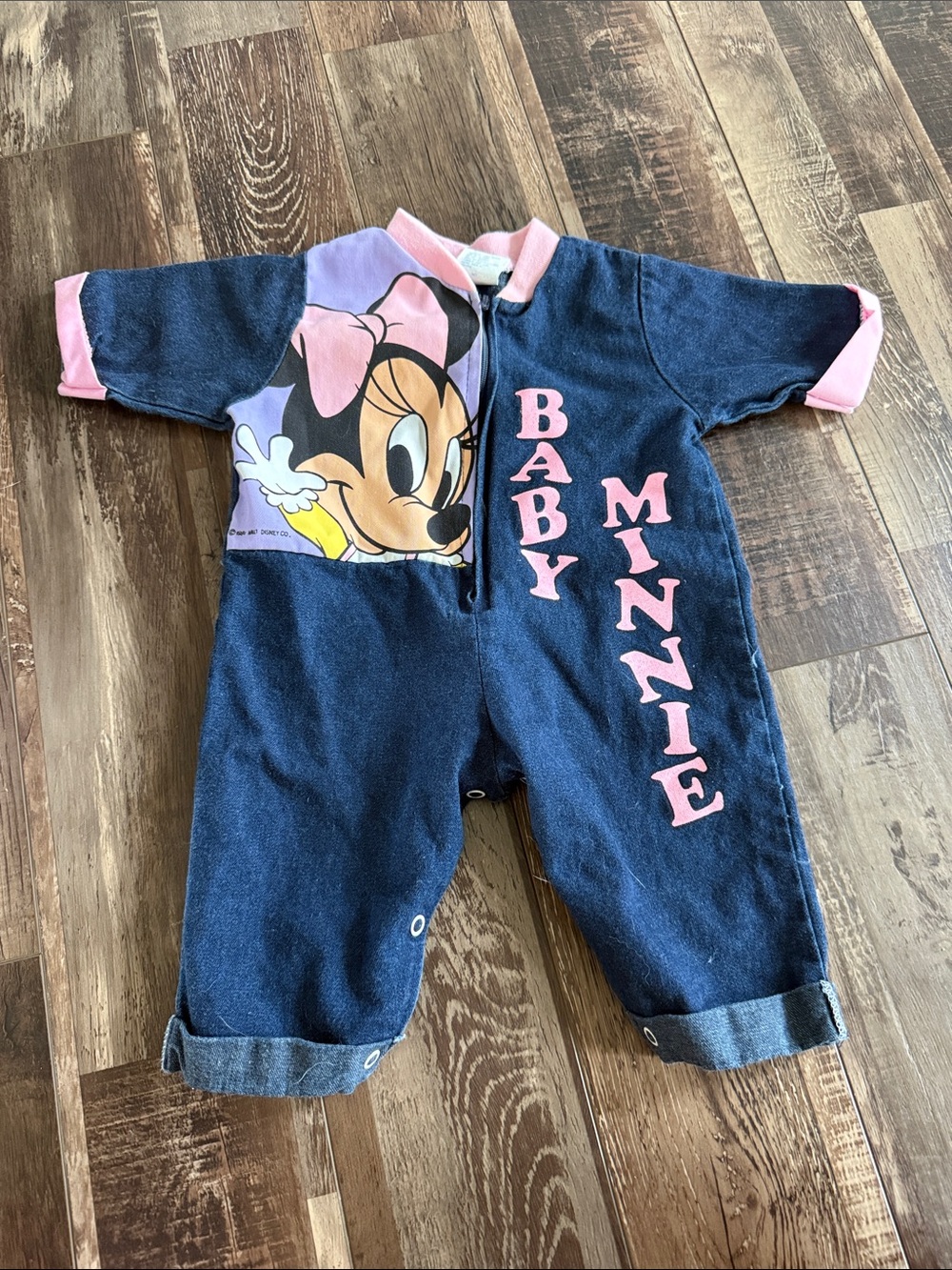 Vintage‎ Disney Baby Pink and Navy Minnie Romper0-6 months